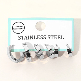3Pairs - Stainless Steel Huggie Hoop Earring Set
