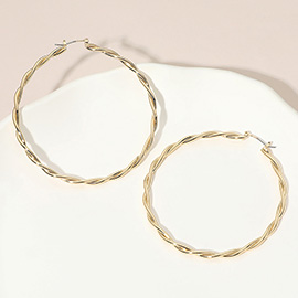 Gold Dipped Bold Twisted Pin Catch Hoop Earrings