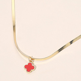 Gold Dipped Quatrefoil Pendant Herringbone Chain Necklace