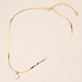 Gold Dipped Quatrefoil Pendant Herringbone Chain Necklace