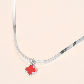 Silver Dipped Quatrefoil Pendant Herringbone Chain Necklace