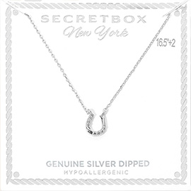 SECRET BOX_Genuine Silver Dipped Hypoallergenic Stone Pave Horseshoe Pendant Necklace