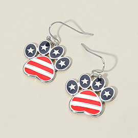 American USA Flag Paw Drop Dangle Earrings