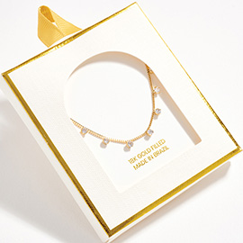 18K Gold Filled Tiny CZ Stone Bezel Charm Station Necklace