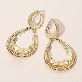 Bold Textured Metal Double Teardrop Statement Earrings