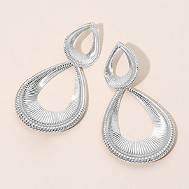 Bold Textured Metal Double Teardrop Statement Earrings