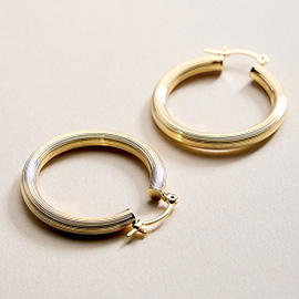 18K Gold Filled Textured Pin Catch Hoop Earrings