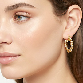 18K Gold Filled Twisted Pin Catch Hoop Earrings
