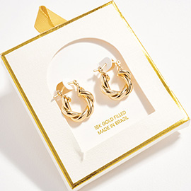 18K Gold Filled Twisted Pin Catch Hoop Earrings