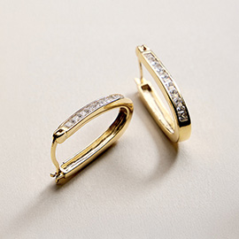 18K Gold Filled CZ Embellished Oval Pin Catch Hoop Earrings