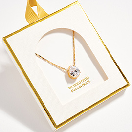 18K Gold Filled Teardrop Solitaire CZ Pendant Necklace