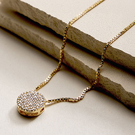 18K Gold Filled CZ Stone Paved Disc Pendant Necklace