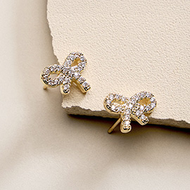 18K Gold Filled CZ Pave Bow Stud Earrings