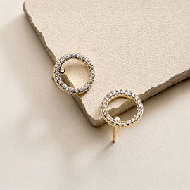 18K Gold Filled CZ Pave Open Circle Stud Earrings