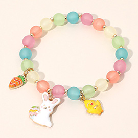 Easter Bunny Chick Carrot Charm Beaded Stretch Bracelet