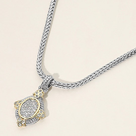 14K Gold Plated CZ Pave Oval Pendant Magnetic Necklace
