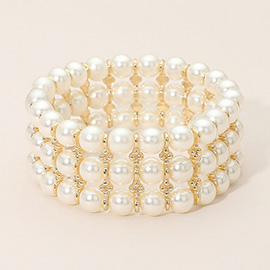 Wide Pearl Beaded Strand Stretch Bracelet