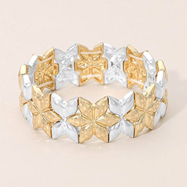 Geometric Floral Metal Beaded Stretch Statement Bracelet