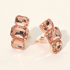 Triple Rectangular Faceted Stone Evening Clip On Earrings