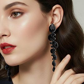 Bold Teardrop Stone Cluster Embellished Drop Evening Earrings
