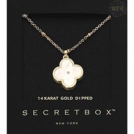 SECRET BOX_14K Gold Dipped Stone Accent Quatrefoil Pendant Necklace