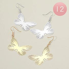 12Pairs - Metal Butterfly Drop Dangle Earrings