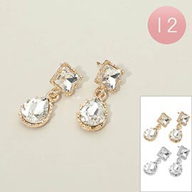 12Pairs - Faceted Rectangle Teardrop Stone Drop Earrings