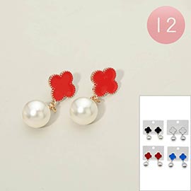 12Pairs - Quatrefoil Accent Pearl Drop Earrings