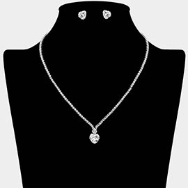 CZ Heart Stone Cluster Pendant Accent RHinestone Pave Necklace