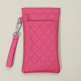 Faux Leather Quilted Sunglasses Phone Case Pouch Bag