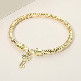CZ Pave Key Charm Cable Bangle Bracelet