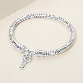 CZ Pave Key Charm Cable Bangle Bracelet