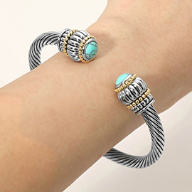 Boho Stone Tip Twisted Cable Cuff Bracelet