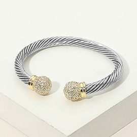 CZ Pave Ball Tip Twisted Cable Cuff Bracelet