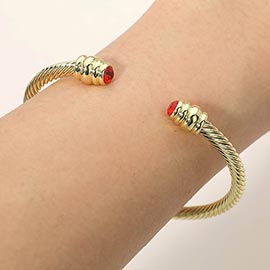 CZ Stone Tip Twisted Cable Cuff Bracelet