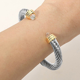 Faceted Stone Tip Twisted Cable Hinged Cuff Bracelet