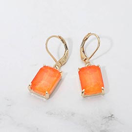 Rectangular Glass Stone Drop Dangle Earrings
