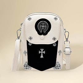 Studded Cross Accent Faux Leather Mini Crossbody Bag