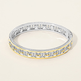 Two Tone Textured Hinged Bangle Bracelet