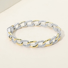 Two Tone Interlinked Chain Hinged Bangle Bracelet