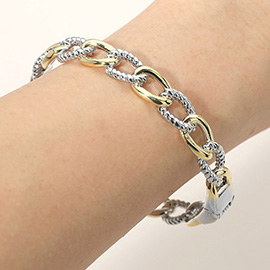 Two Tone Textured Hinged Bangle Bracelet