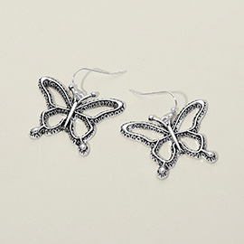 Antique Metal Open Butterfly Drop Earrings