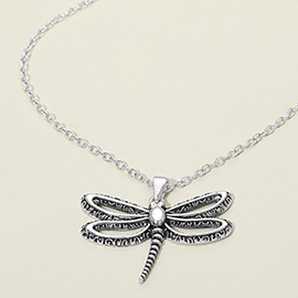 Antique Metal Open Dragonfly Pendant Necklace