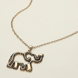 Antique Metal Open Elephant Pendant Necklace