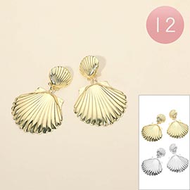 12Pairs - Double Metal Shell Drop Earrings