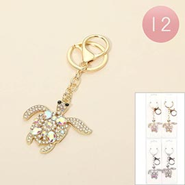 12PCS - Rhinestone Sea Turtle Drop Bag Charm Keychains