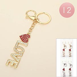 12PCS - Rhinestone Pave Heart LOVE Bag Charm Keychains