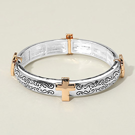 Antique Metal Cross Accent Stretch Bracelet