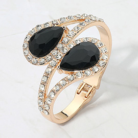 Bold Double Teardrop Tip Wrap Hinged Bangle Evening Bracelet