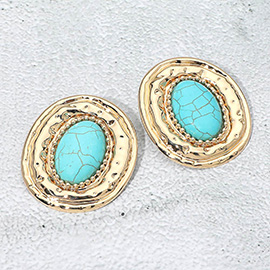 Bold Center Stone Accent Oval Statement Earrings